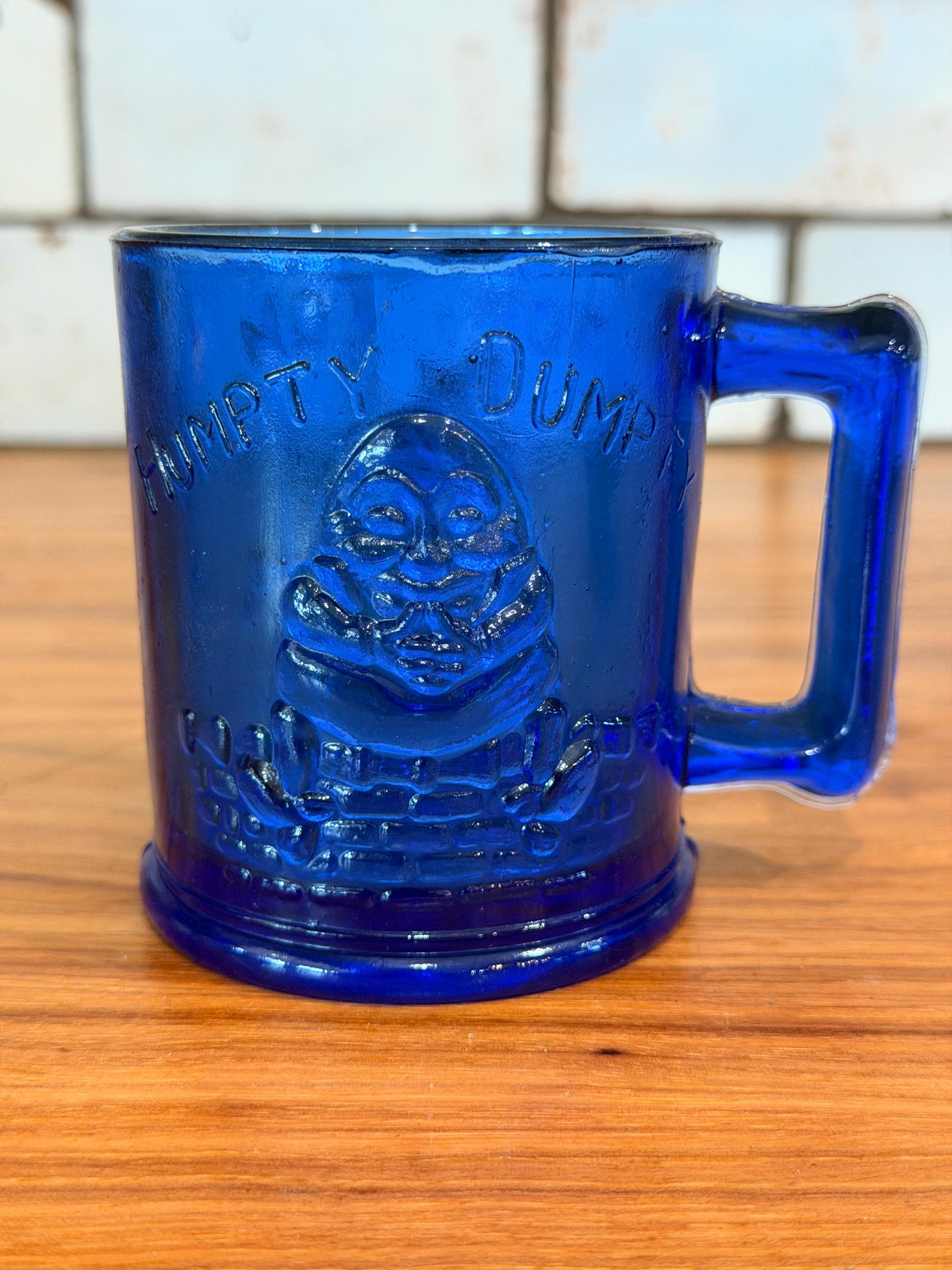 Vintage Cobalt Blue Nursery Rhyme Child's Mug | Tom Tom Piper's Son, Humpty Dumpty Collectible