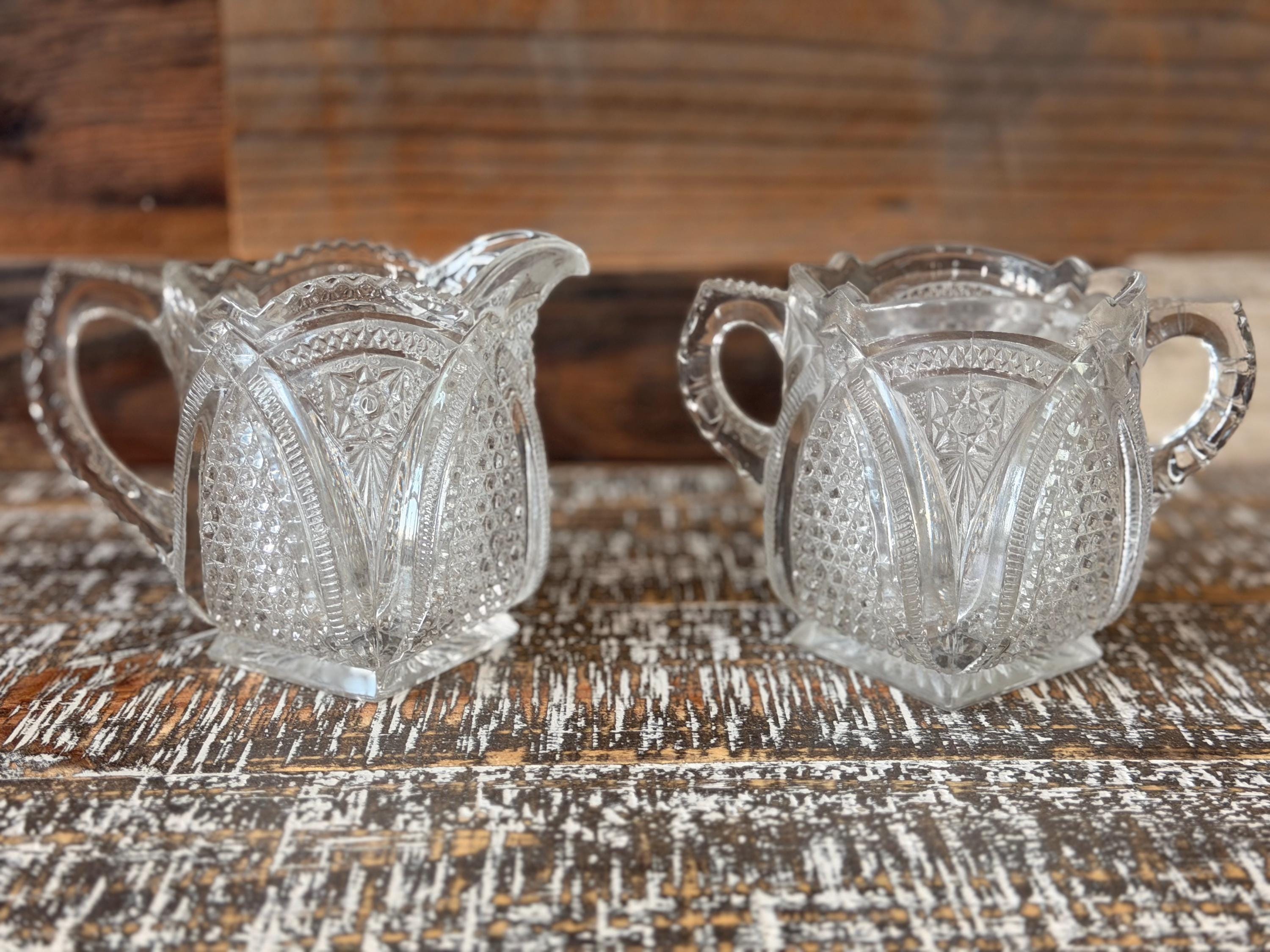 Antique EAPG Massachusetts Creamer & Sugar Bowl Set | U.S. Glass No. 15054 | 1898 Pressed Glass