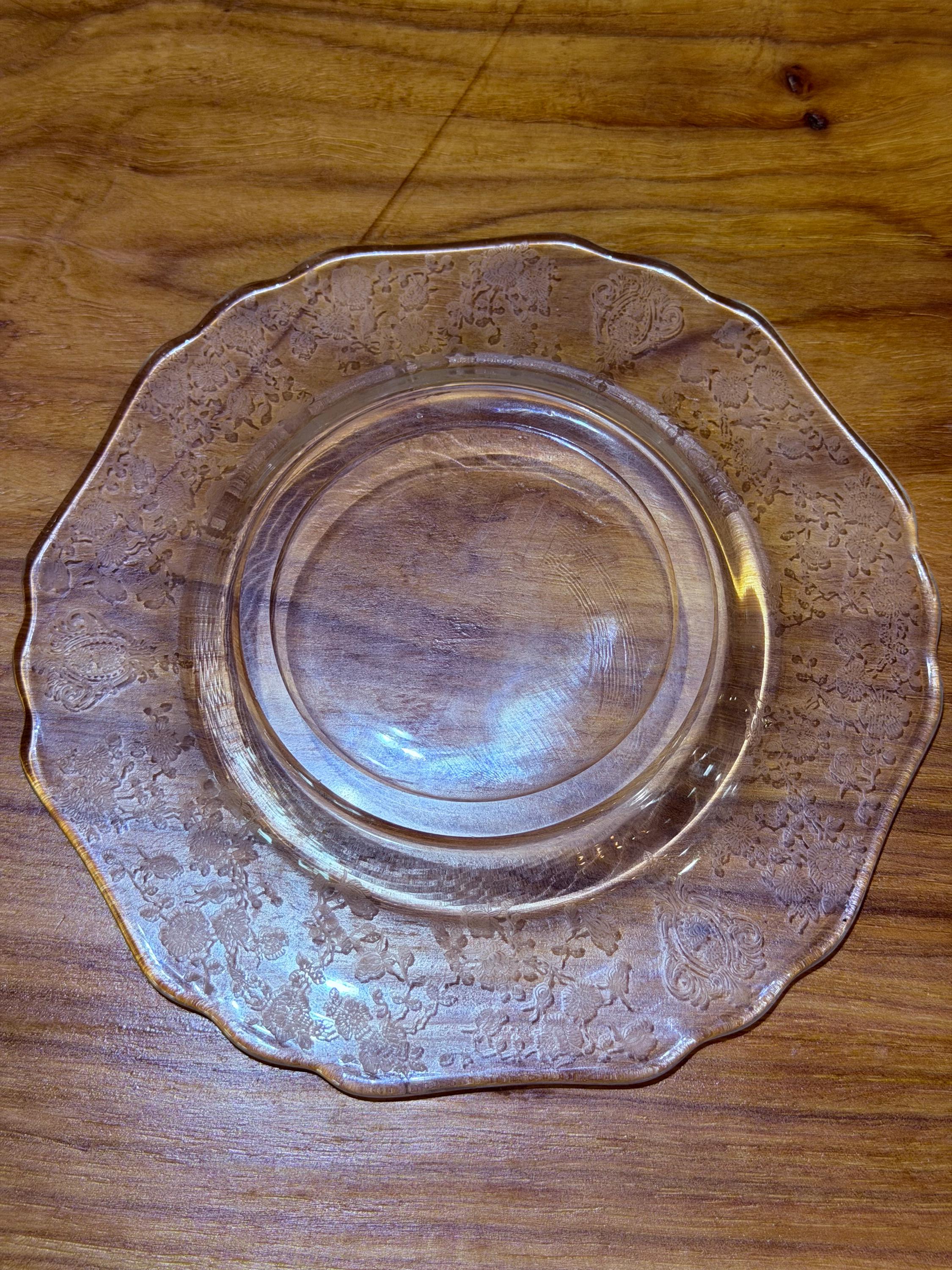 Vintage Cambridge Rose Point Etched Glass Salad Plate | Elegant Floral Etched Glassware