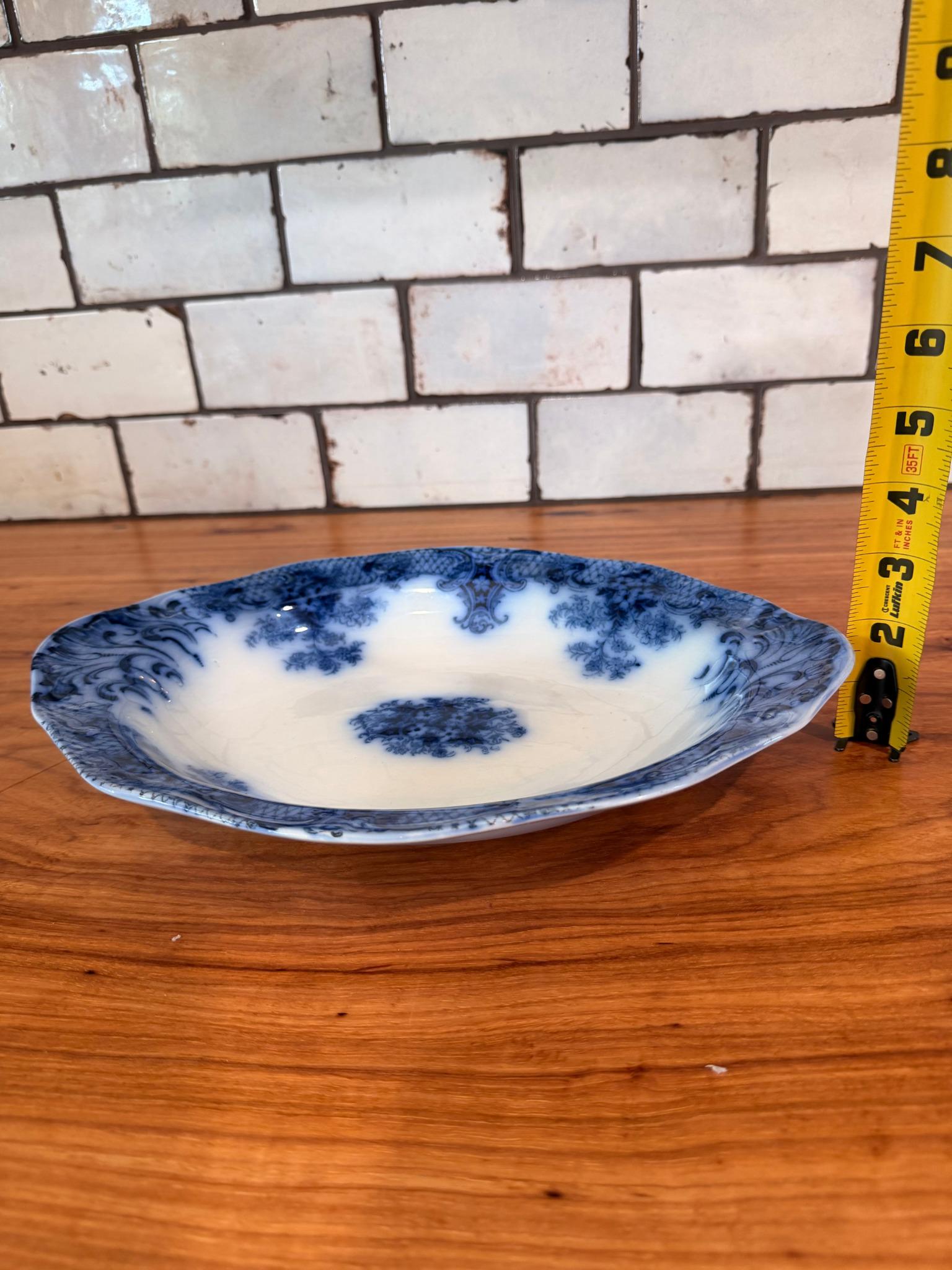 Antique Wood & Son Sydney Flow Blue Serving Bowl | Victorian Transferware (c. 1890s-1907)