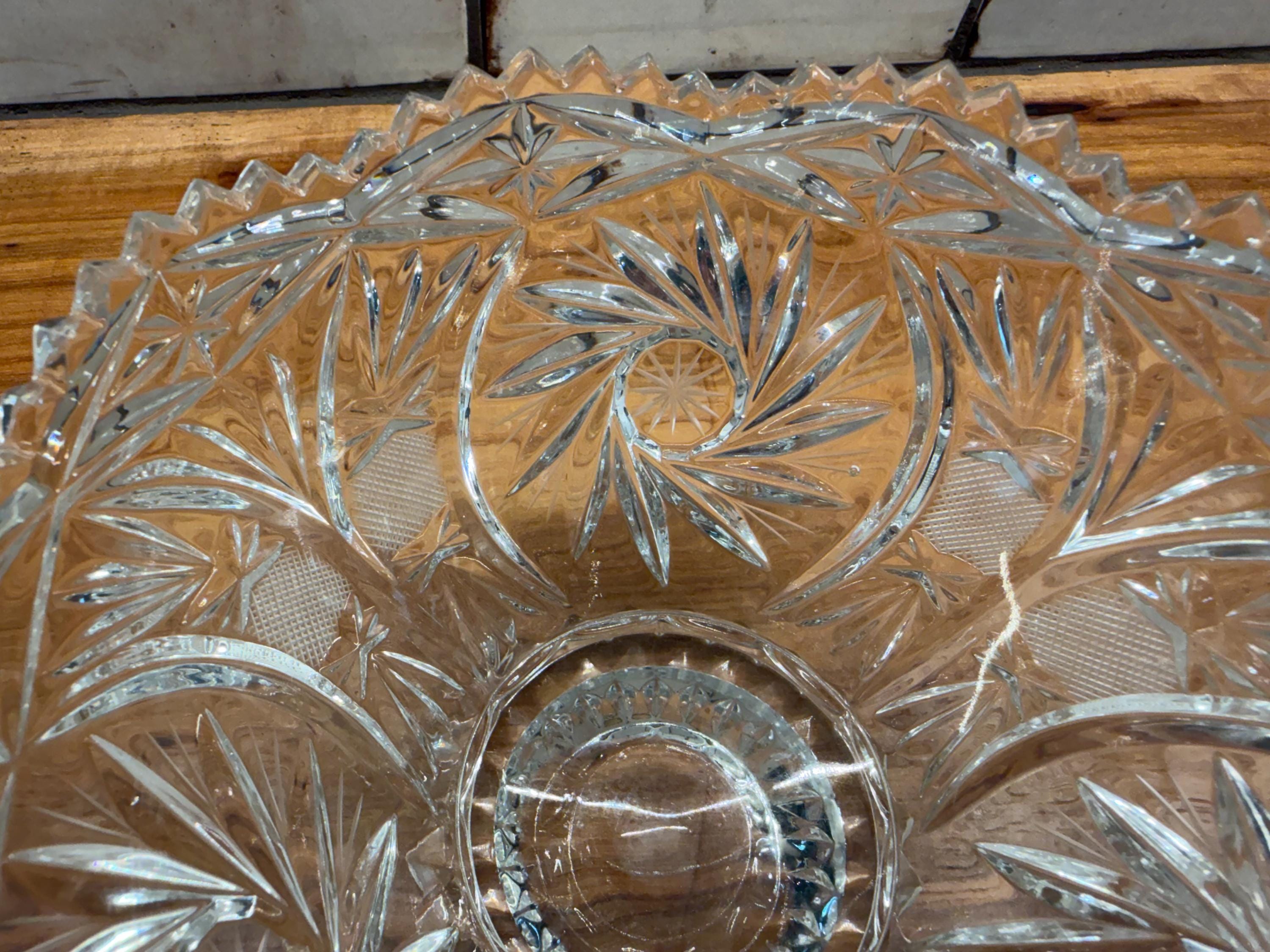 Vintage Cut Crystal Pedestal Compote Bowl | Pinwheel Sawtooth Rim Candy Dish