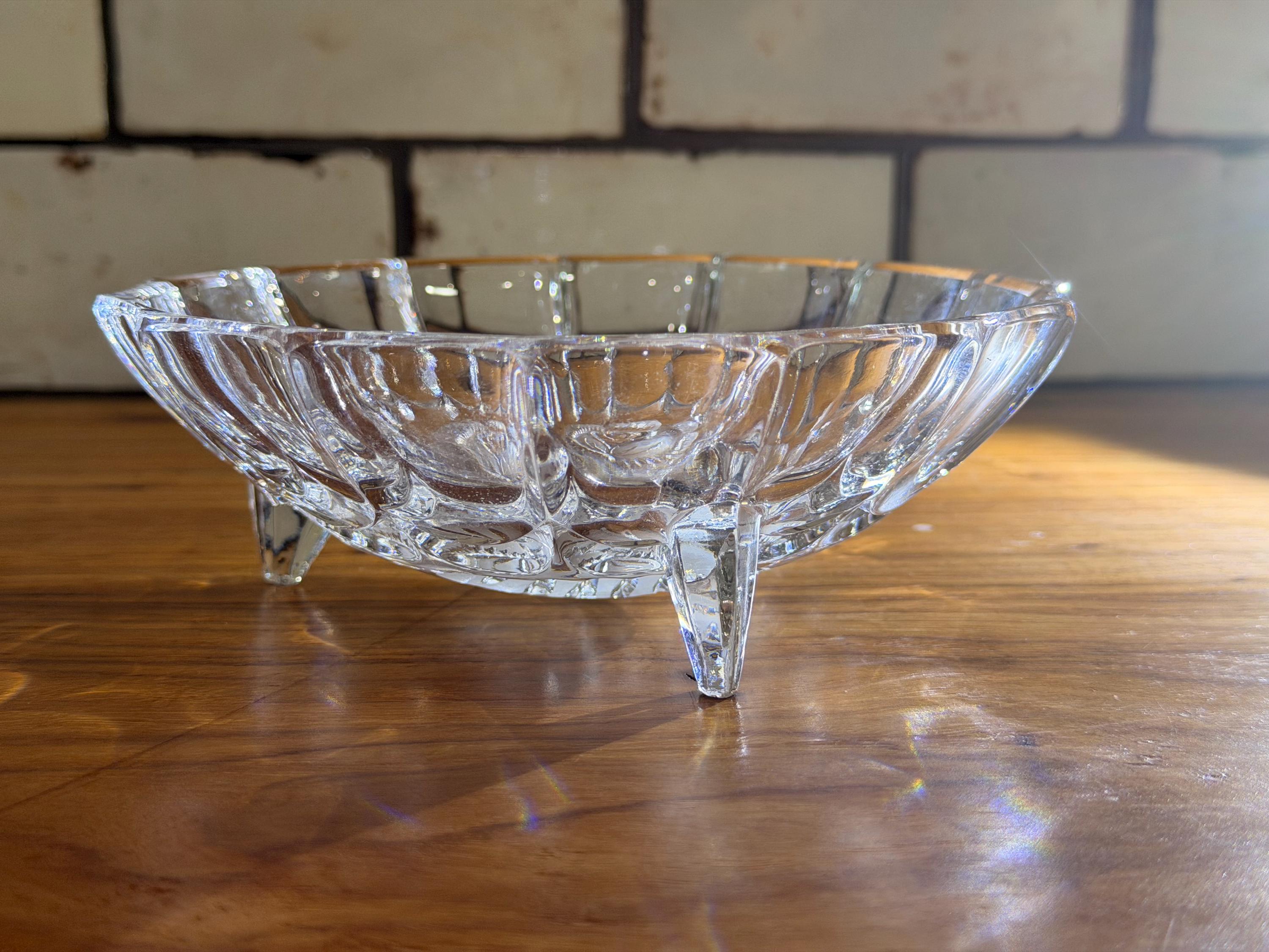 Vintage German Hand-Cut Crystal Footed Bowl | Rose Floral Mid-Century Centerpiece