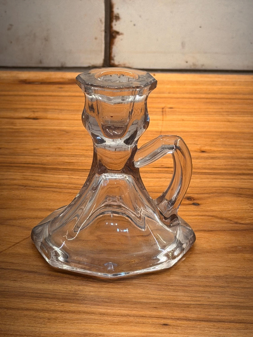 Vintage Amethyst Solarized Glass Chamberstick Candle Holder, Lavender Candlestick