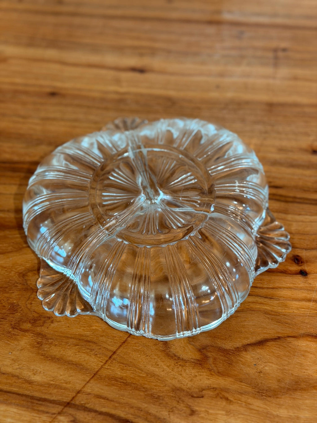 Hazel-Atlas Ridge Fan 3 Section Divided Relish Dish | Vintage Depression Glass Serving Tray | Pattern 572 | 1930s Clear Glass