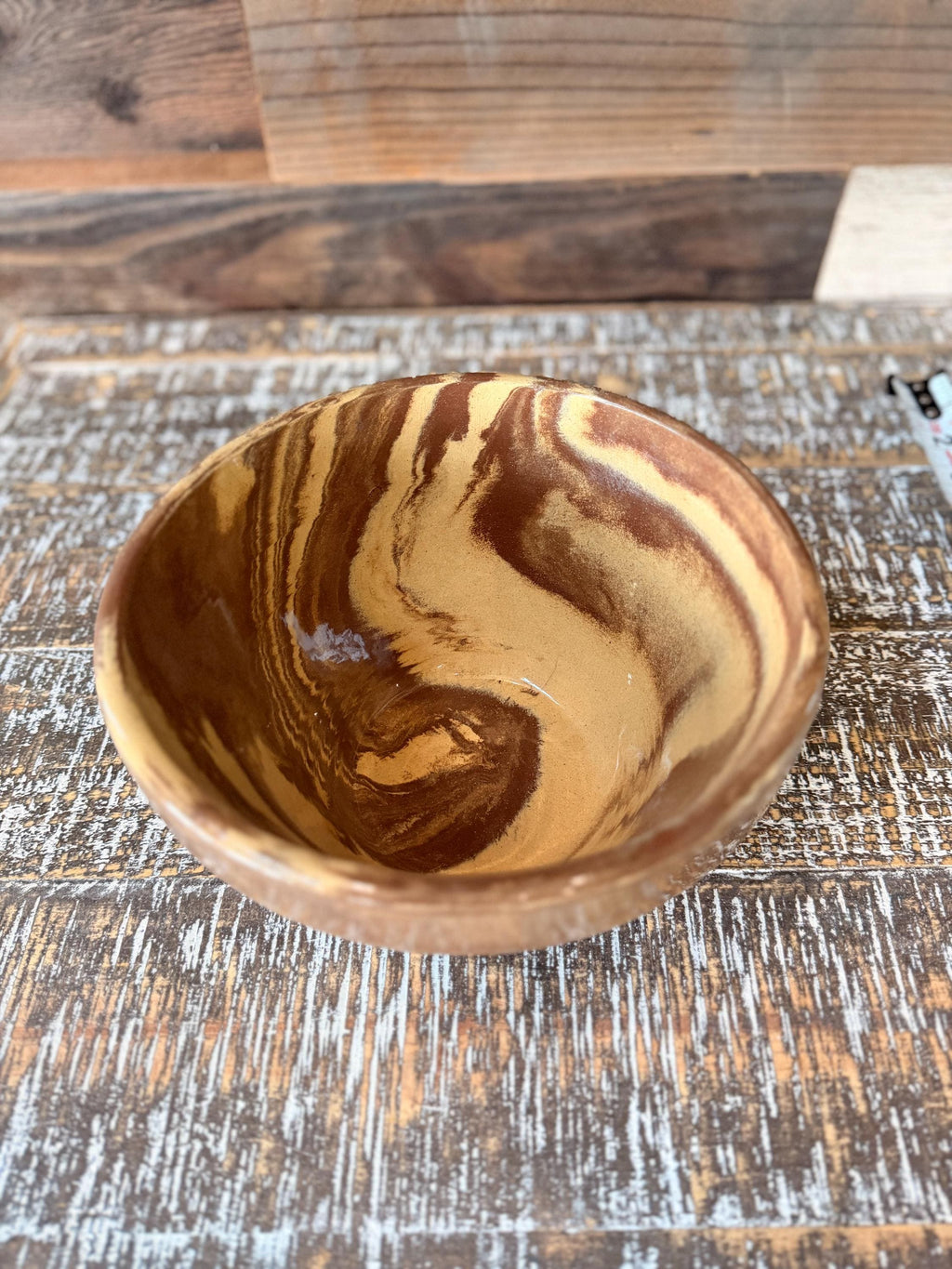 Vintage Studio Pottery Bowl | Hand Thrown Brown Marbled Stoneware Bowl
