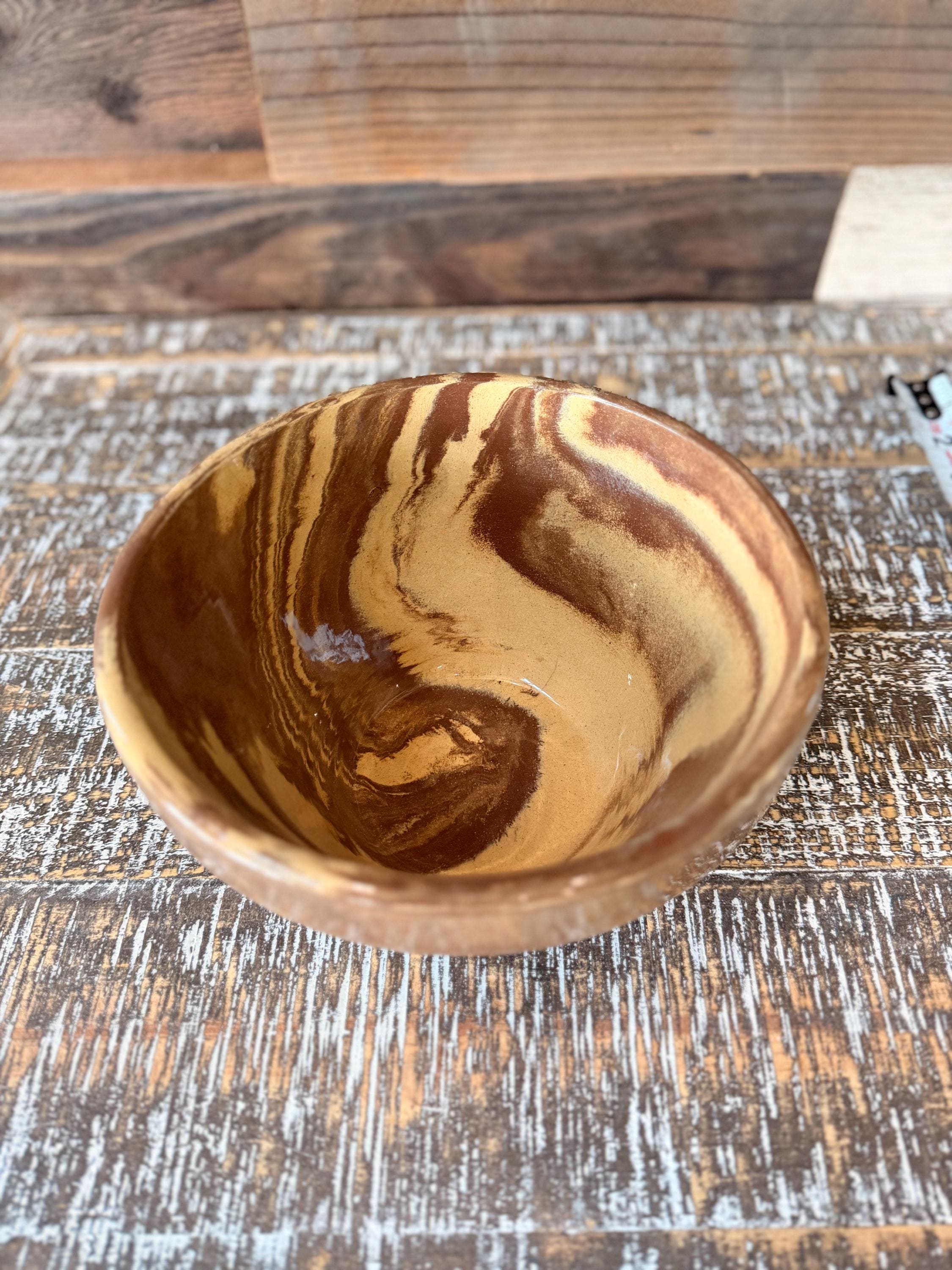 Vintage Studio Pottery Bowl | Hand Thrown Brown Marbled Stoneware Bowl