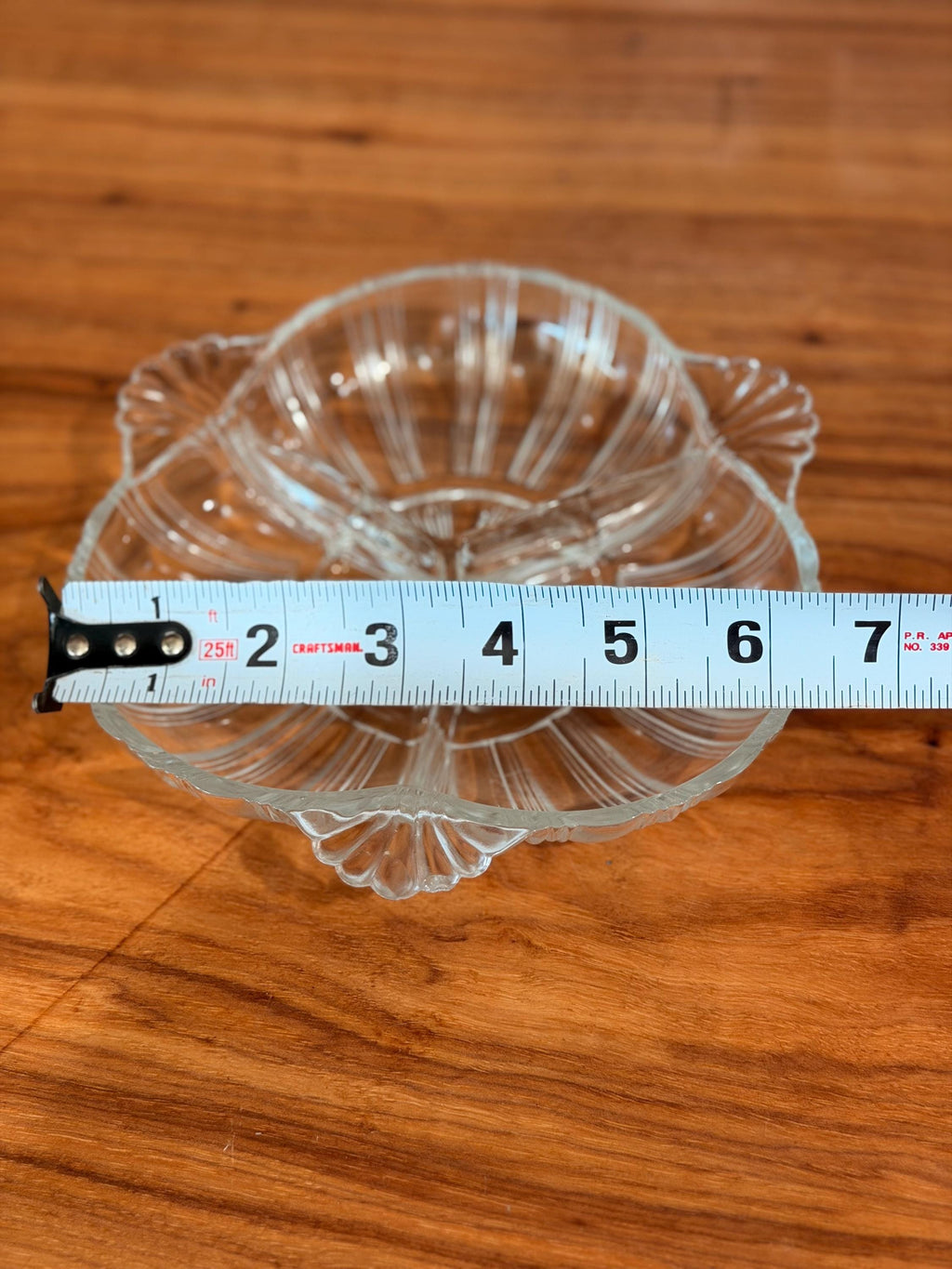 Hazel-Atlas Ridge Fan 3 Section Divided Relish Dish | Vintage Depression Glass Serving Tray | Pattern 572 | 1930s Clear Glass