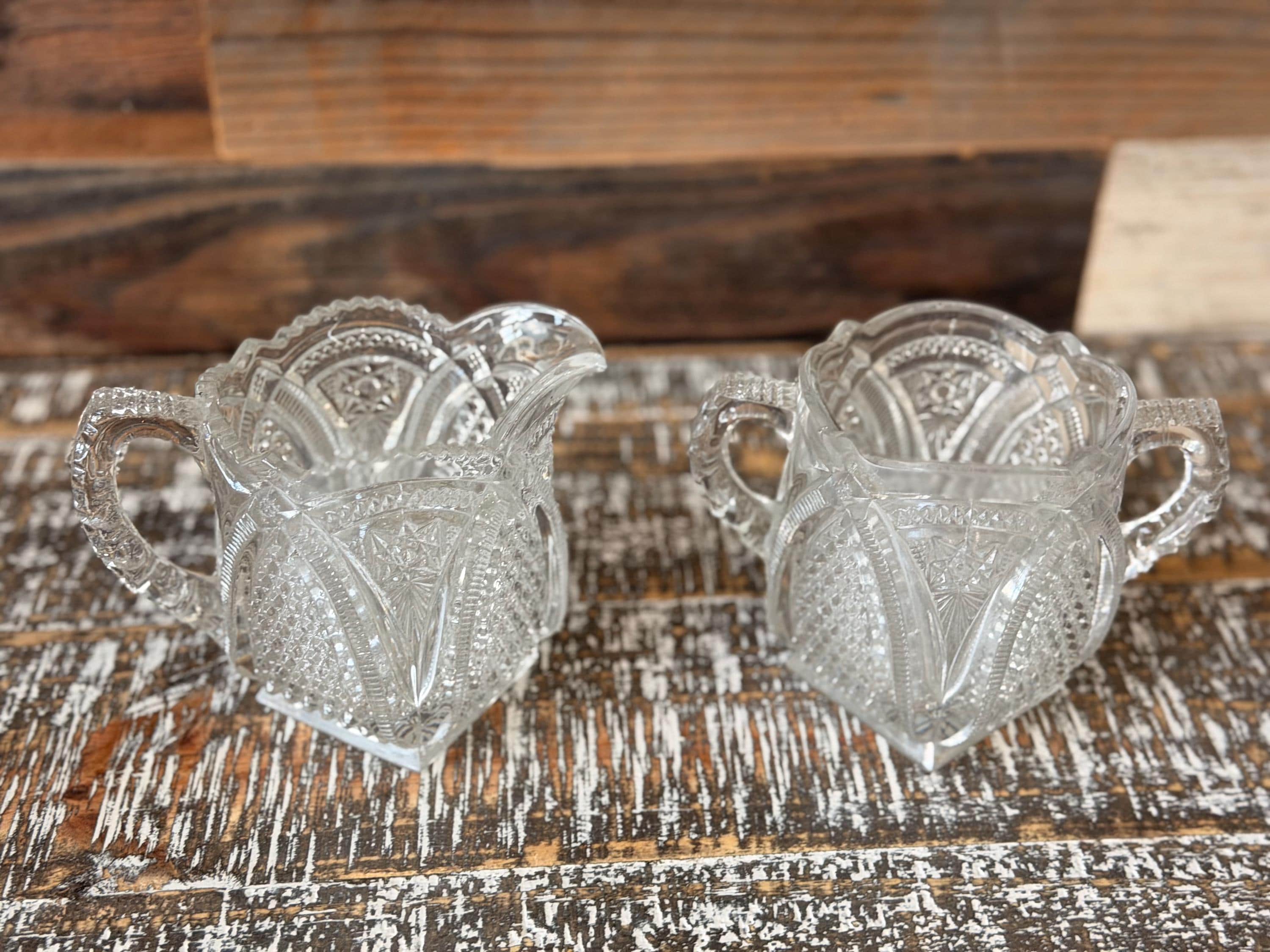 Antique EAPG Massachusetts Creamer & Sugar Bowl Set | U.S. Glass No. 15054 | 1898 Pressed Glass