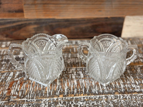 Antique EAPG Massachusetts Creamer & Sugar Bowl Set | U.S. Glass No. 15054 | 1898 Pressed Glass